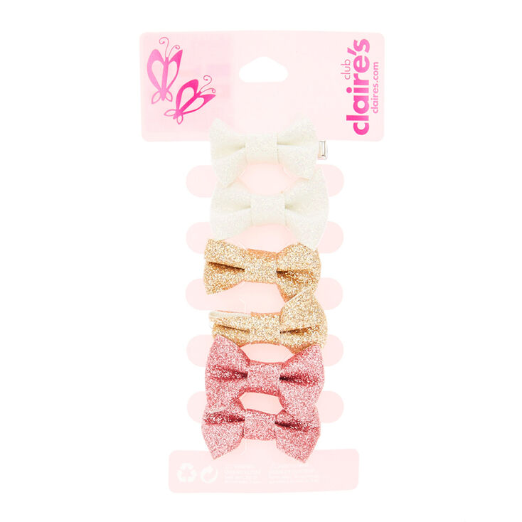 Claire&#39;s Club Glitter Bow Hair Clips - 6 Pack,