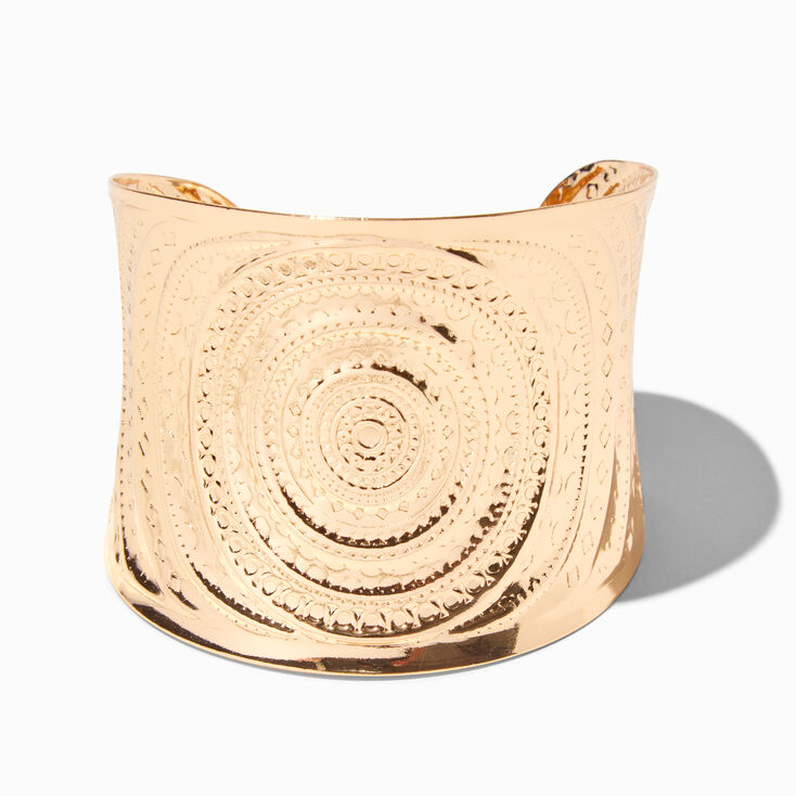 Gold-tone Textured Mandala Cuff Bracelet,