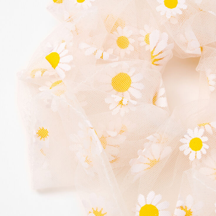 Giant Sheer Mesh Daisy Hair Scrunchie - White,