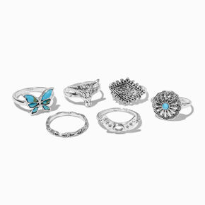 Turquoise Butterfly Cowgirl Rings - 6 Pack,