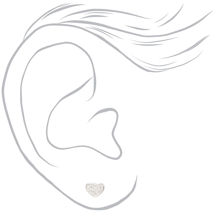Sterling Silver Cubic Zirconia Crystal Pav&eacute; Heart Stud Earrings,