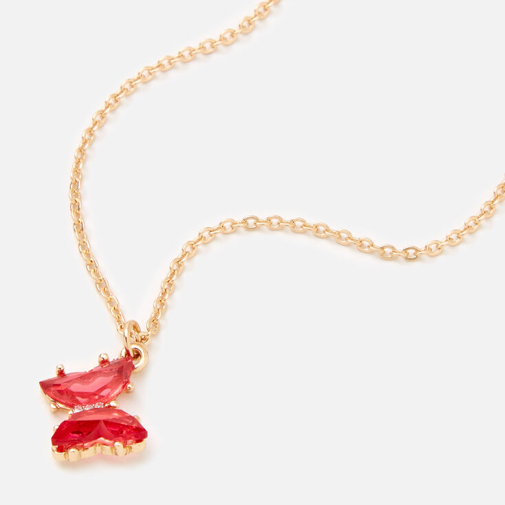 Butterfly Birthstone 16&quot; Gold Pendant Necklace - February,