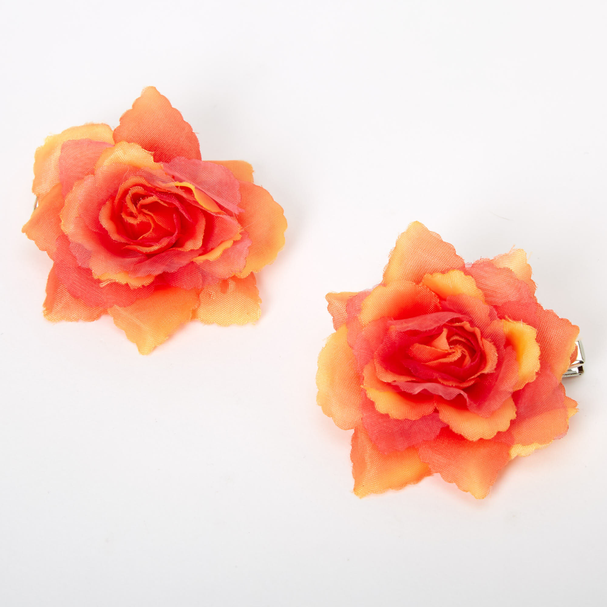 Mini Rose Hair Clips Red Orange 2 Pack