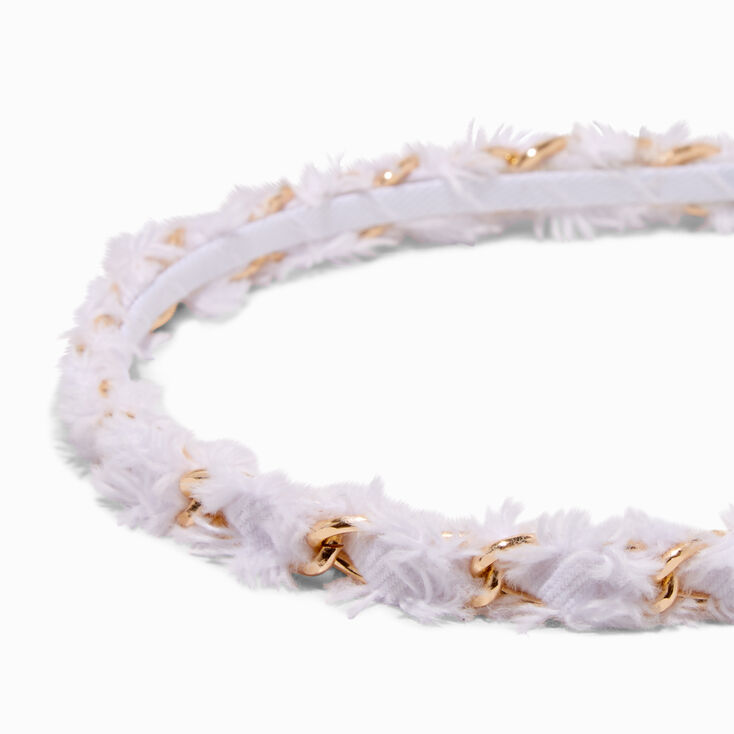White Furry Braided Metal Headband,