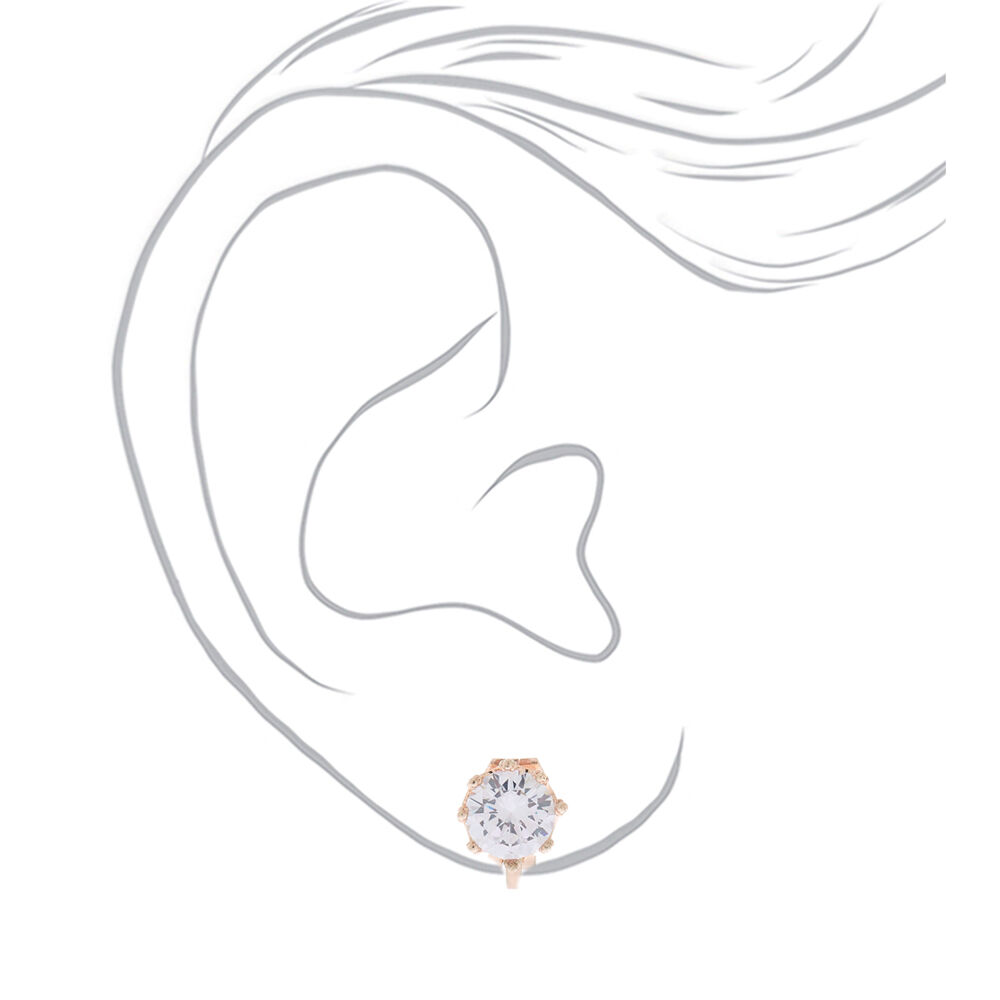 Rose Gold Cubic Zirconia 8MM Round Clip On Stud Earrings,