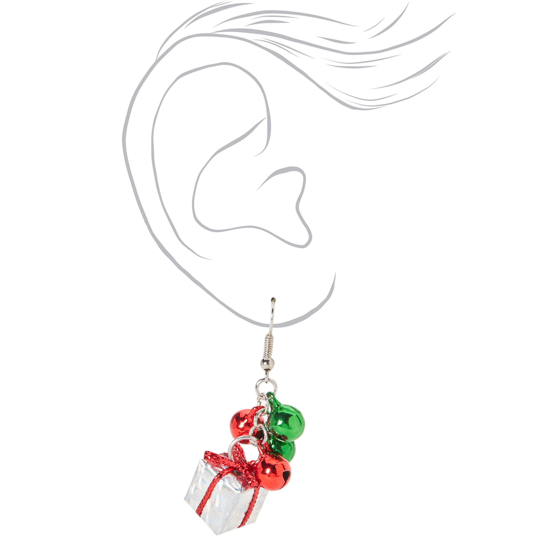 Silver 1.5'' Bell Present Drop Earrings,