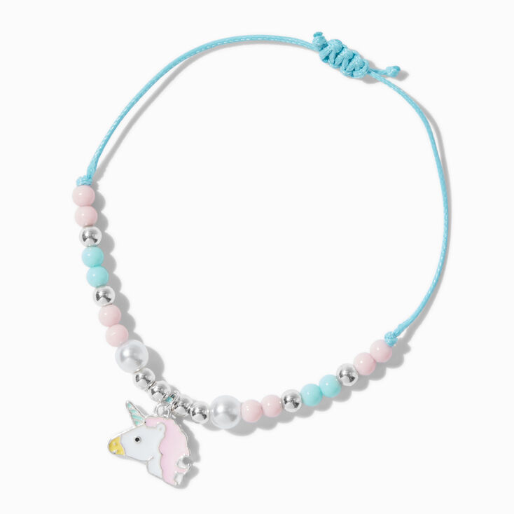 Silver-tone Unicorn Blue Beaded Adjustable Bracelet,