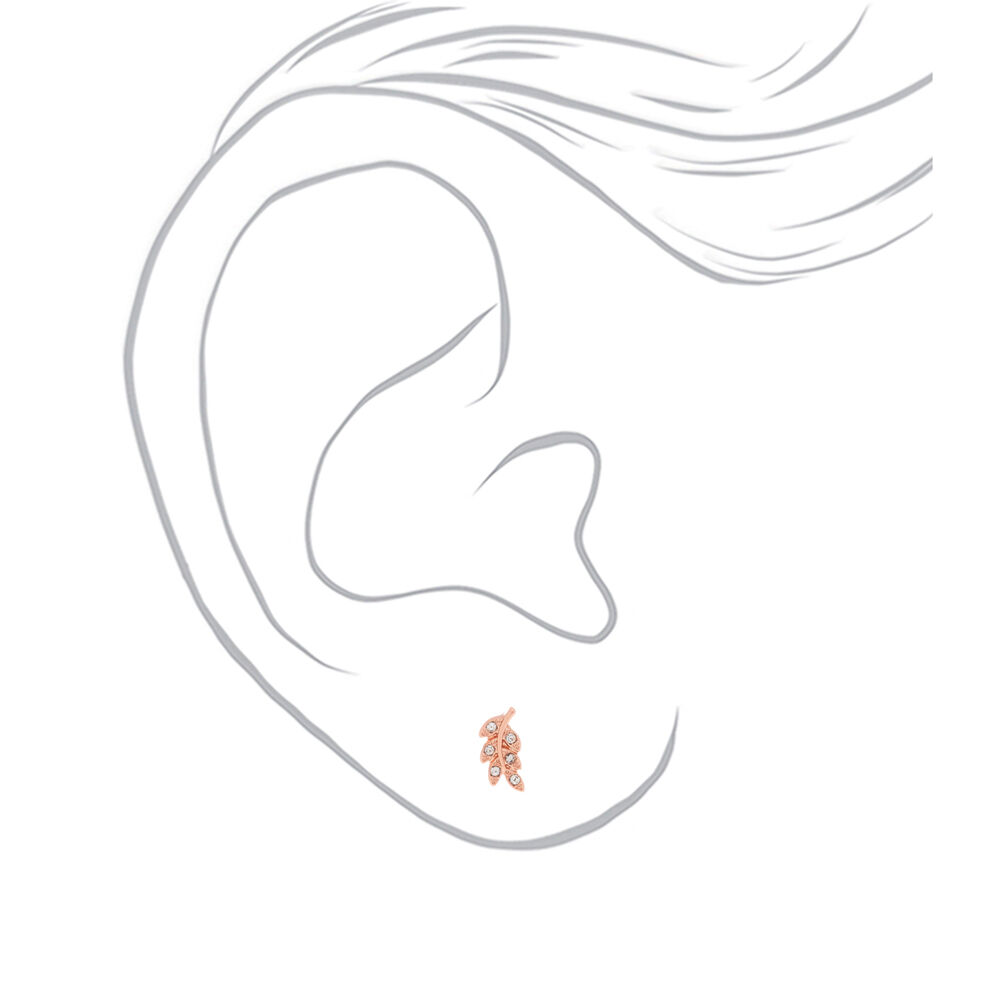 18kt Rose Gold Plated Crystal Leaf Stud Earrings,