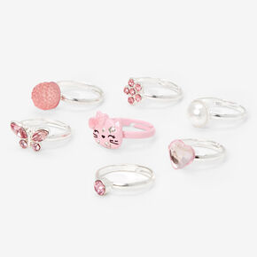 Claire&#39;s Club Pink Cat Rings - 7 Pack,
