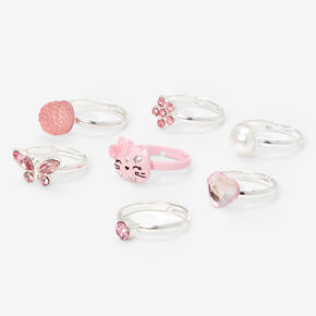 Claire&#39;s Club Pink Cat Rings - 7 Pack,