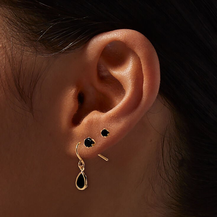 Black Teardrop &amp; Stud Earring Stackables Set - 3 Pack,