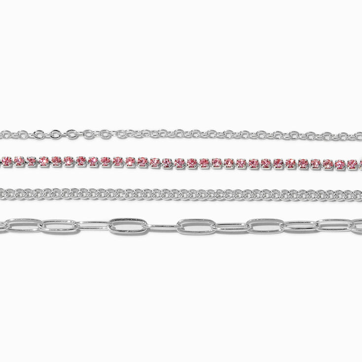 Silver-tone Pink Cup Chain Bracelet Set - 4 Pack,