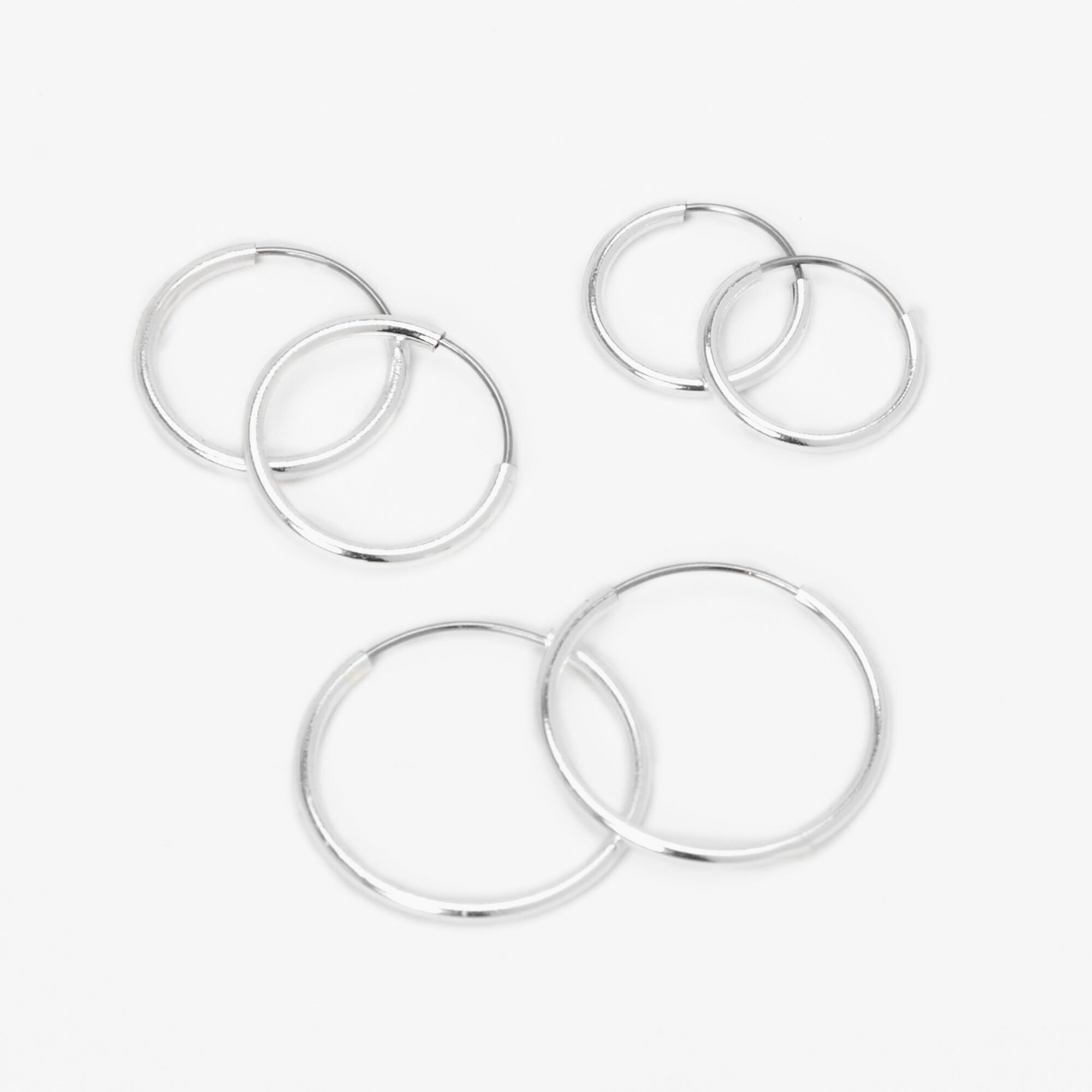 View Claires Graduated Hoop Earrings 3 Pack Silver information