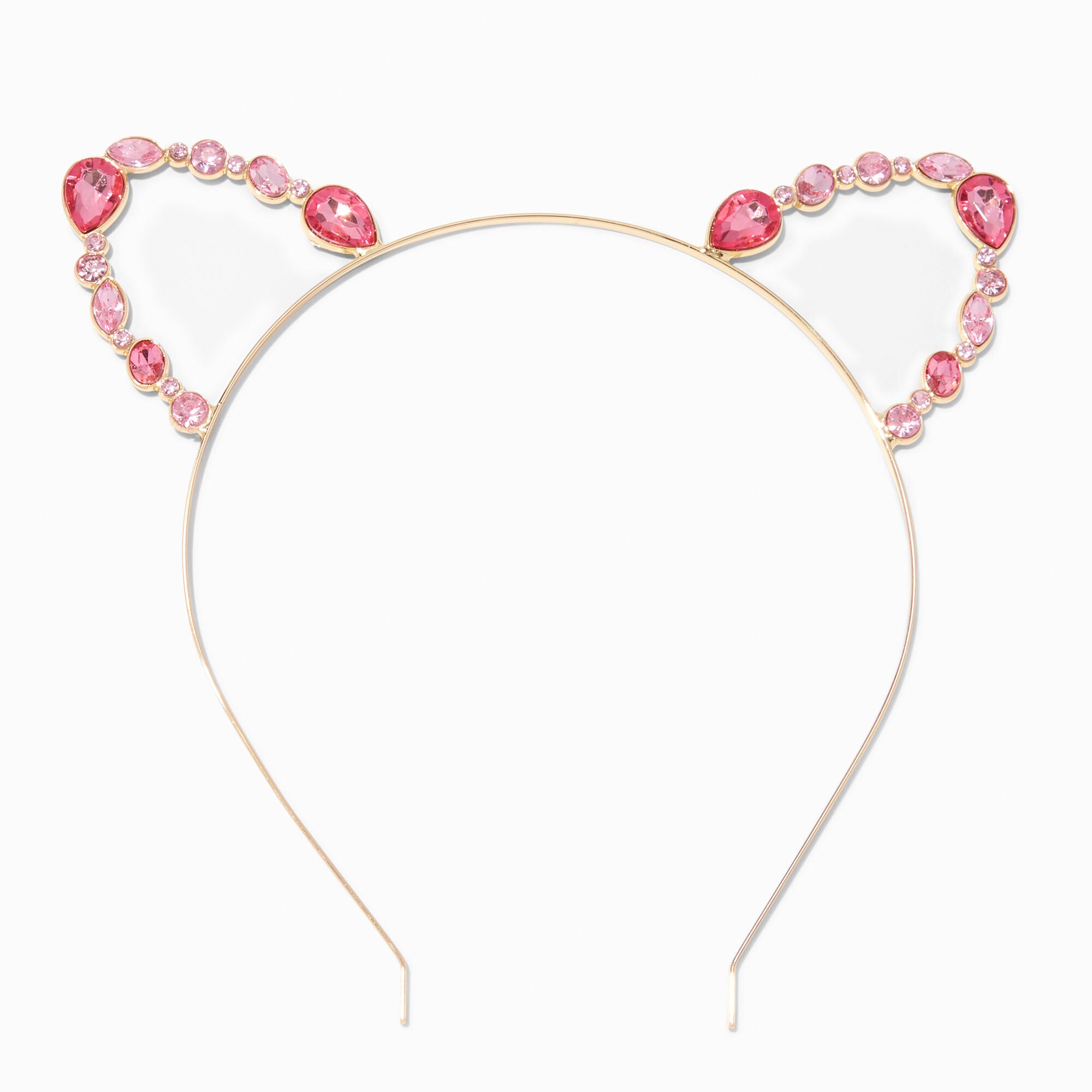 Gold Pink Rhinestones Cat Ears Headband