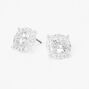 Silver Round Cubic Zirconia Halo Stud Earrings,