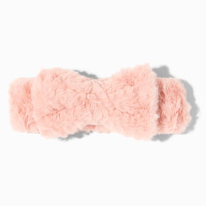 Bandeau de d&eacute;maquillage &agrave; n&oelig;ud en fausse fourrure rose,