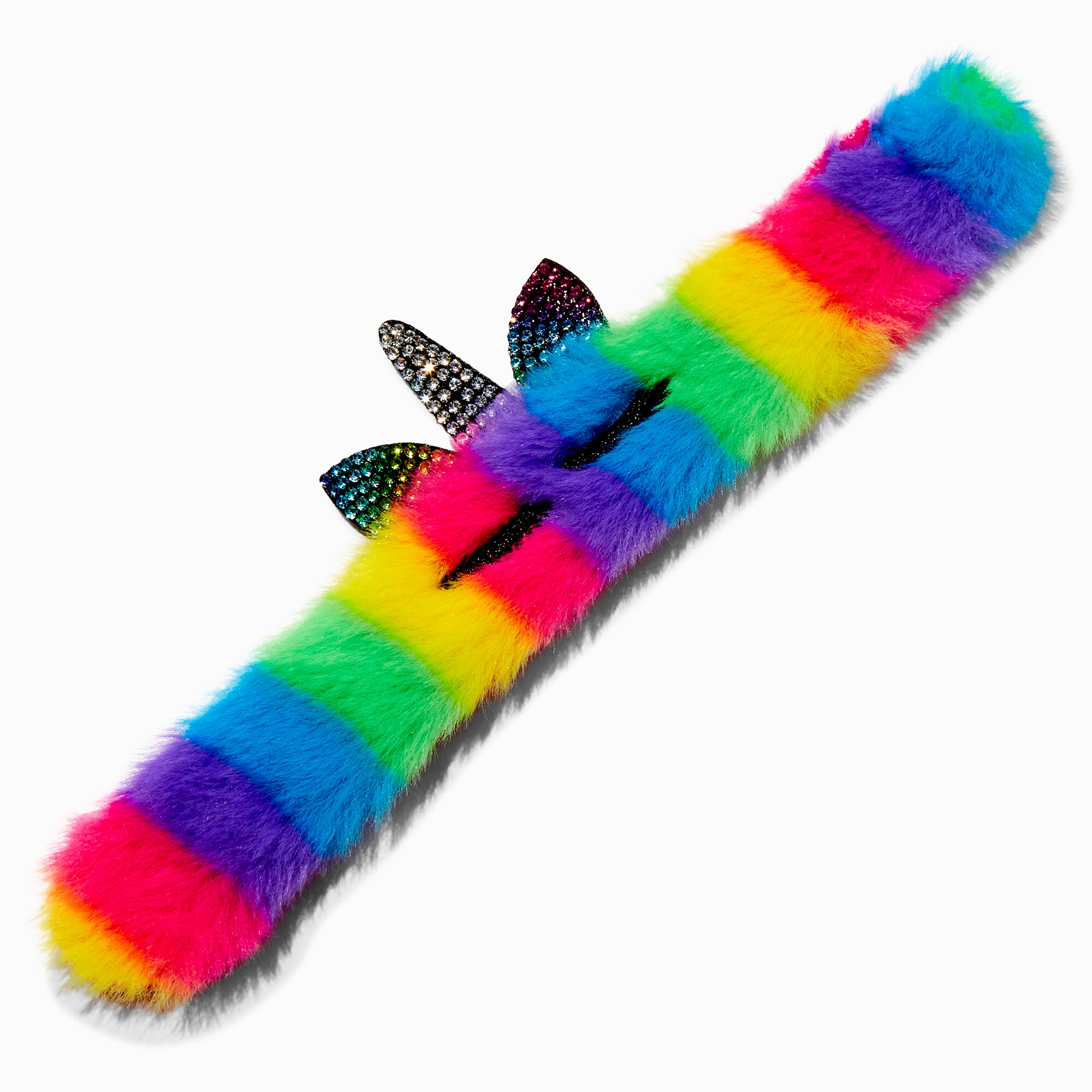 View Claires Fuzzy Pave Unicorn Slap Bracelet Rainbow information