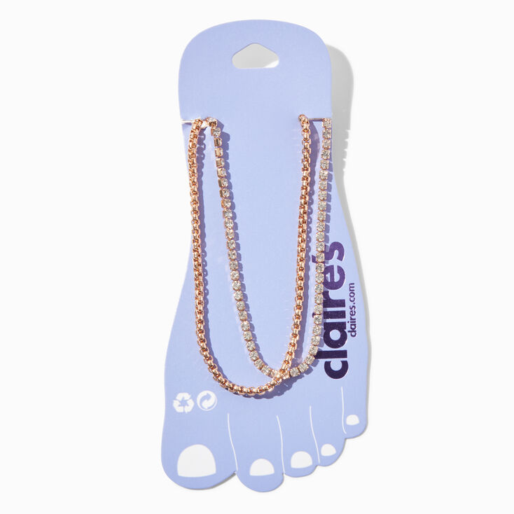Gold Crystal Cup Chain Anklets - 2 Pack,