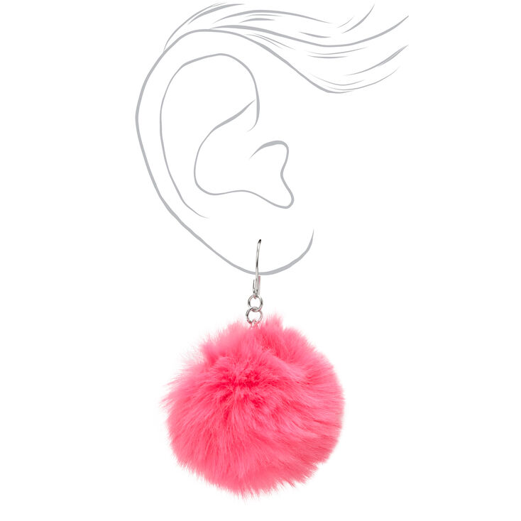 1.5&#39;&#39; Pink Pom Pom Drop Earrings,