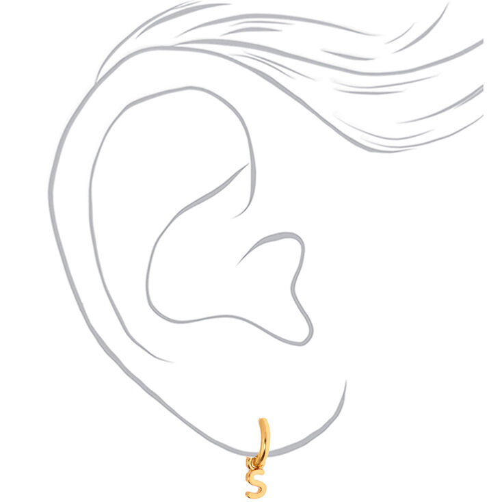 Gold 10MM Initial Huggie Hoop Earrings - S,