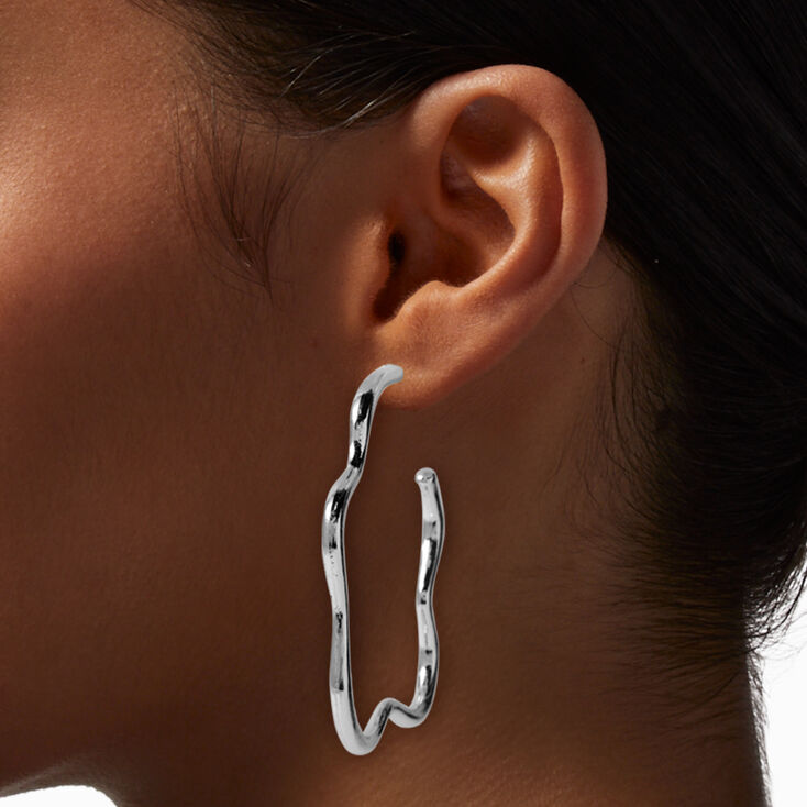 Silver-tone Squiggly 60MM Hoop Earring,