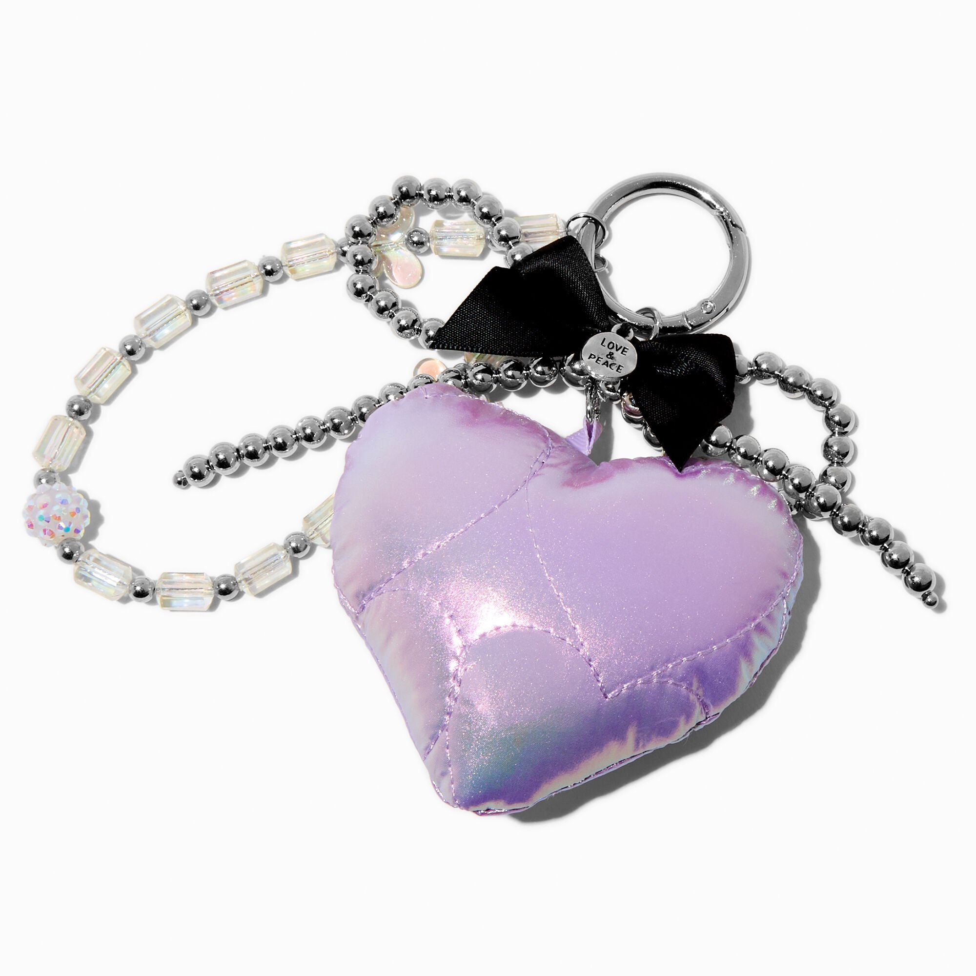Purple Puffy Heart Bag Charm,
