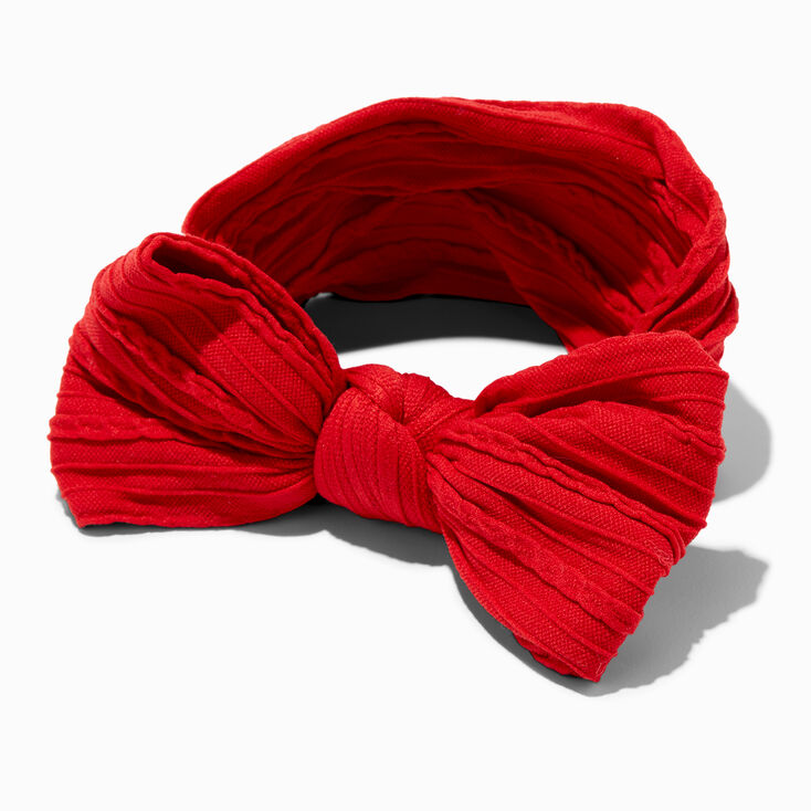 Claire&#39;s Club Red Nylon Ribbed Bow Headwrap,