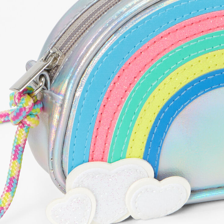 Claire&#39;s Club Silver Holographic Rainbow Crossbody Bag,