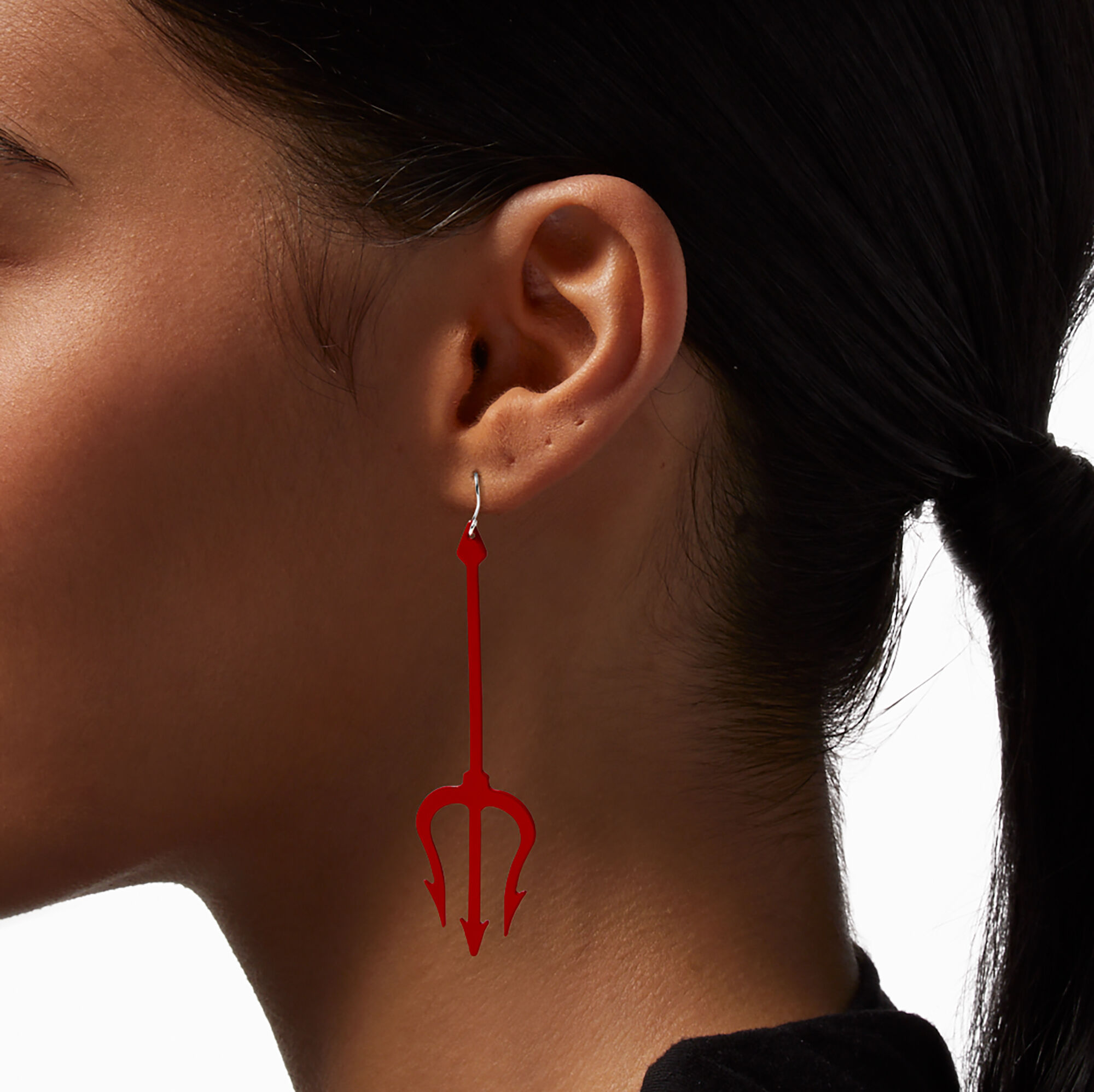Red Devil Pitchfork Drop Earrings,