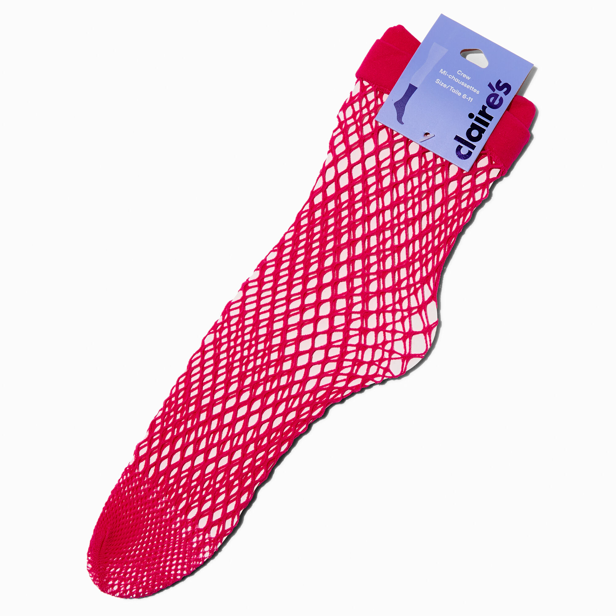 View Claires Bright Fishnet Crew Socks Pink information