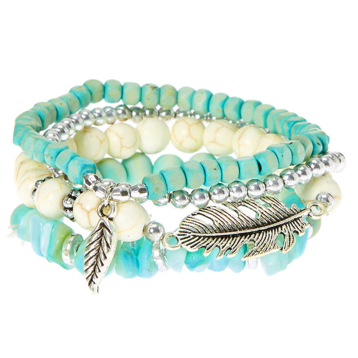 Claire's Bracelets élastiques perlés bois d'imitation - Turquoise, lot de 4