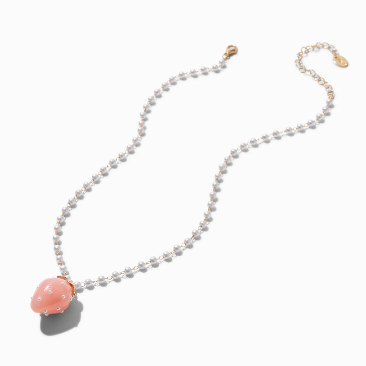 Pearl Chain Strawberry Pendant Necklace,