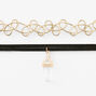 Gold Tattoo &amp; Black Cord Clear Mystical Gem Choker Necklaces - 2 Pack,