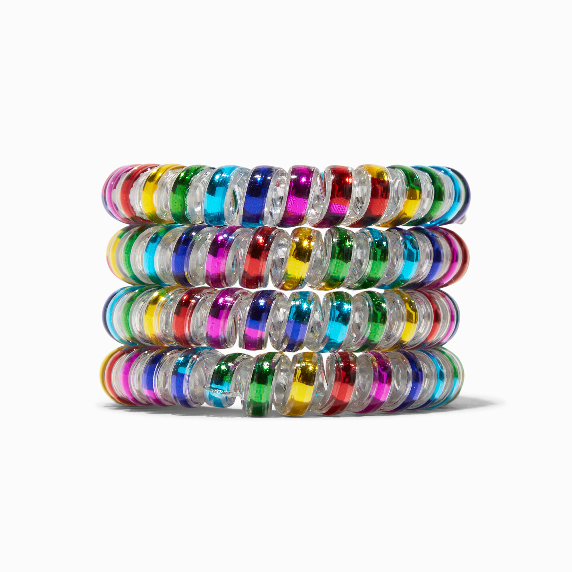 View Claires Iridescent Brights Spiral Hair Ties 4 Pack Bracelet information