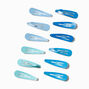 Barrettes clic clac &agrave; paillettes bleues designs vari&eacute;s - Lot de 12,
