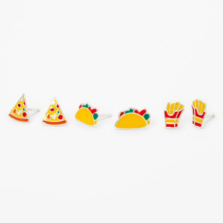 Clous d&#39;oreilles fast food couleur argent&eacute;e - Lot de 3,