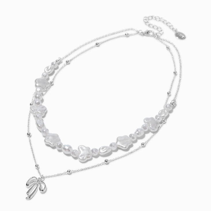 Droopy Bow &amp; Pearl Multi-Strand Necklace,