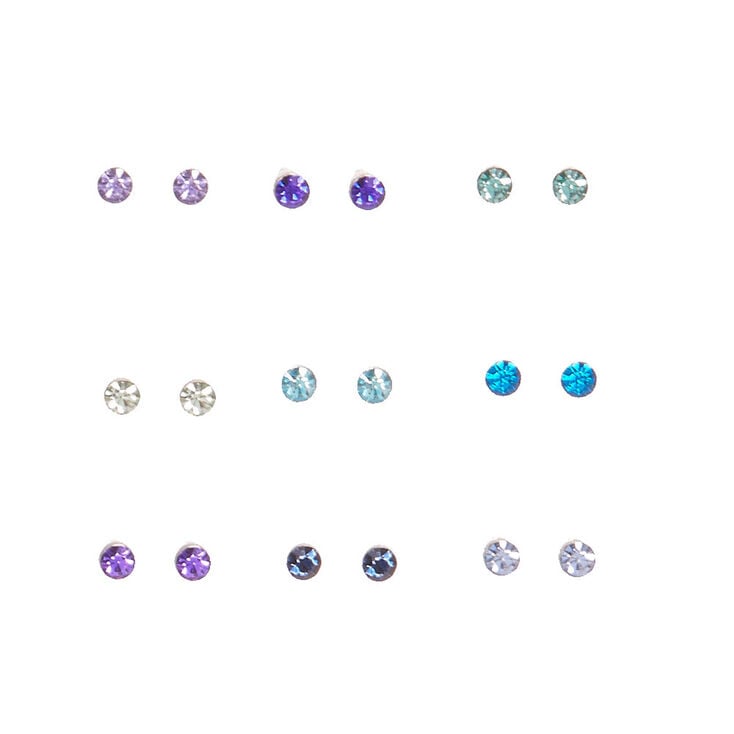 Small Colored Crystal Stud Earrings - 9 Pack,