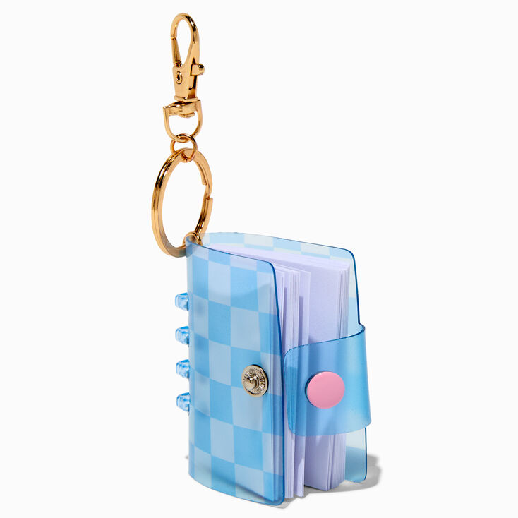 Porte-cl&eacute;s mini journal &agrave; carreaux bleu,