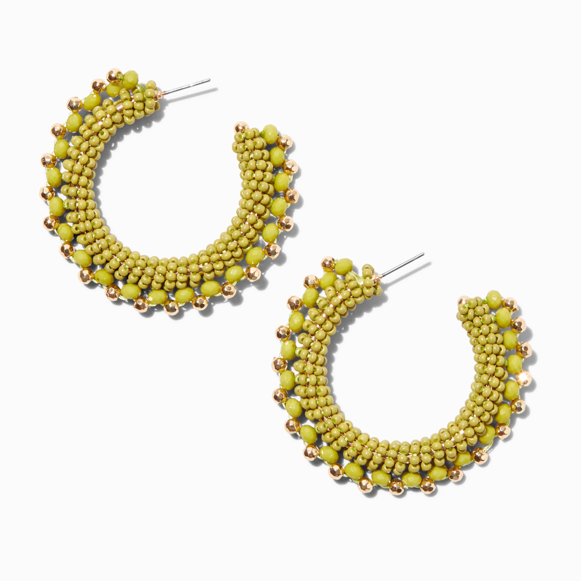 View Claires Beaded 30MM Hoop Earrings Lime information
