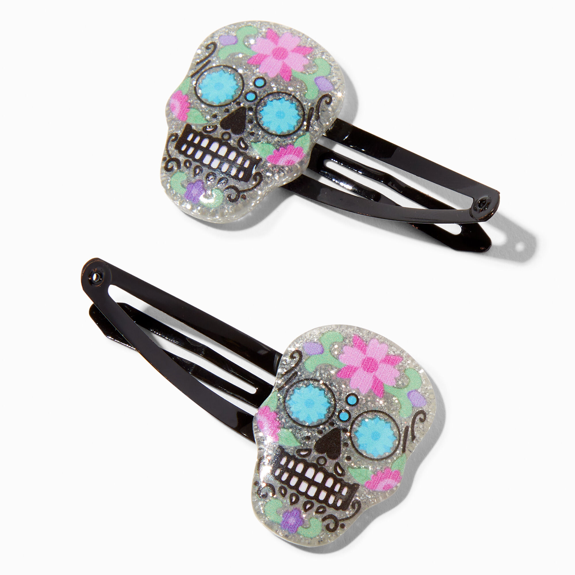 Purple & Pink Sugar Skulls Hair Snap Clips - 2 Pack,