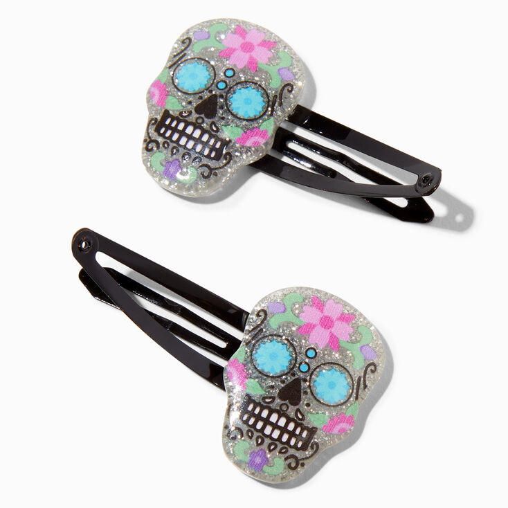 Purple &amp; Pink Sugar Skulls Hair Snap Clips - 2 Pack,