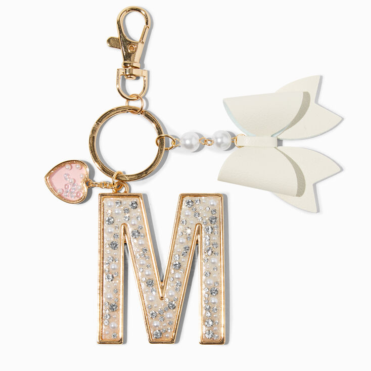 Pearl &amp; Crystal Gold-tone Initial Keychain - M,