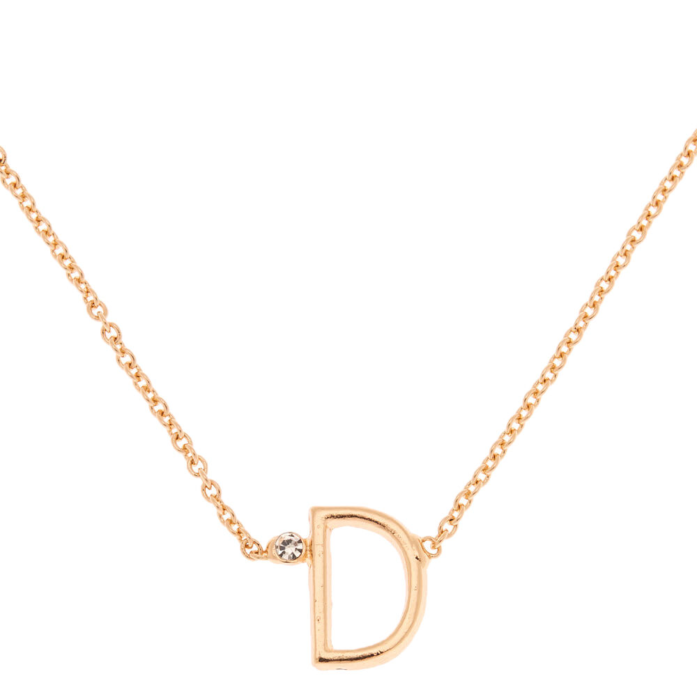 Gold Stone Initial Pendant Necklace - D,