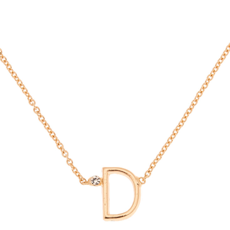 Gold Stone Initial Pendant Necklace - D,