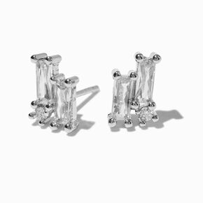 Cubic Zirconia Double Rectangle Stud Earrings,