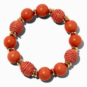 Orange Threaded Ball Gold-tone Stretch Bracelet ,