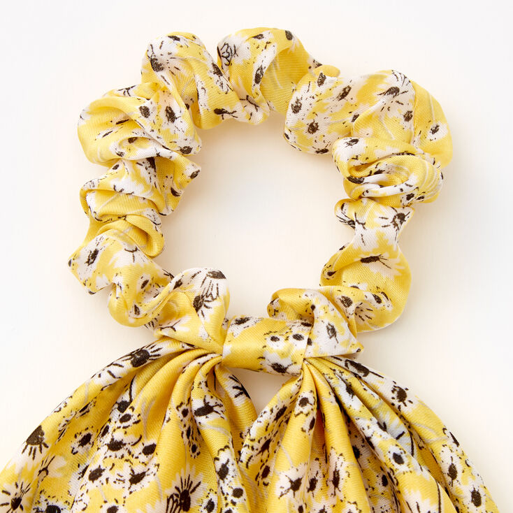 Small Ditsy Floral Hair Scrunchie Scarf - Yellow,