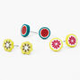 Silver Mixed Fruit and Flower Stud Earrings - 3 Pack,