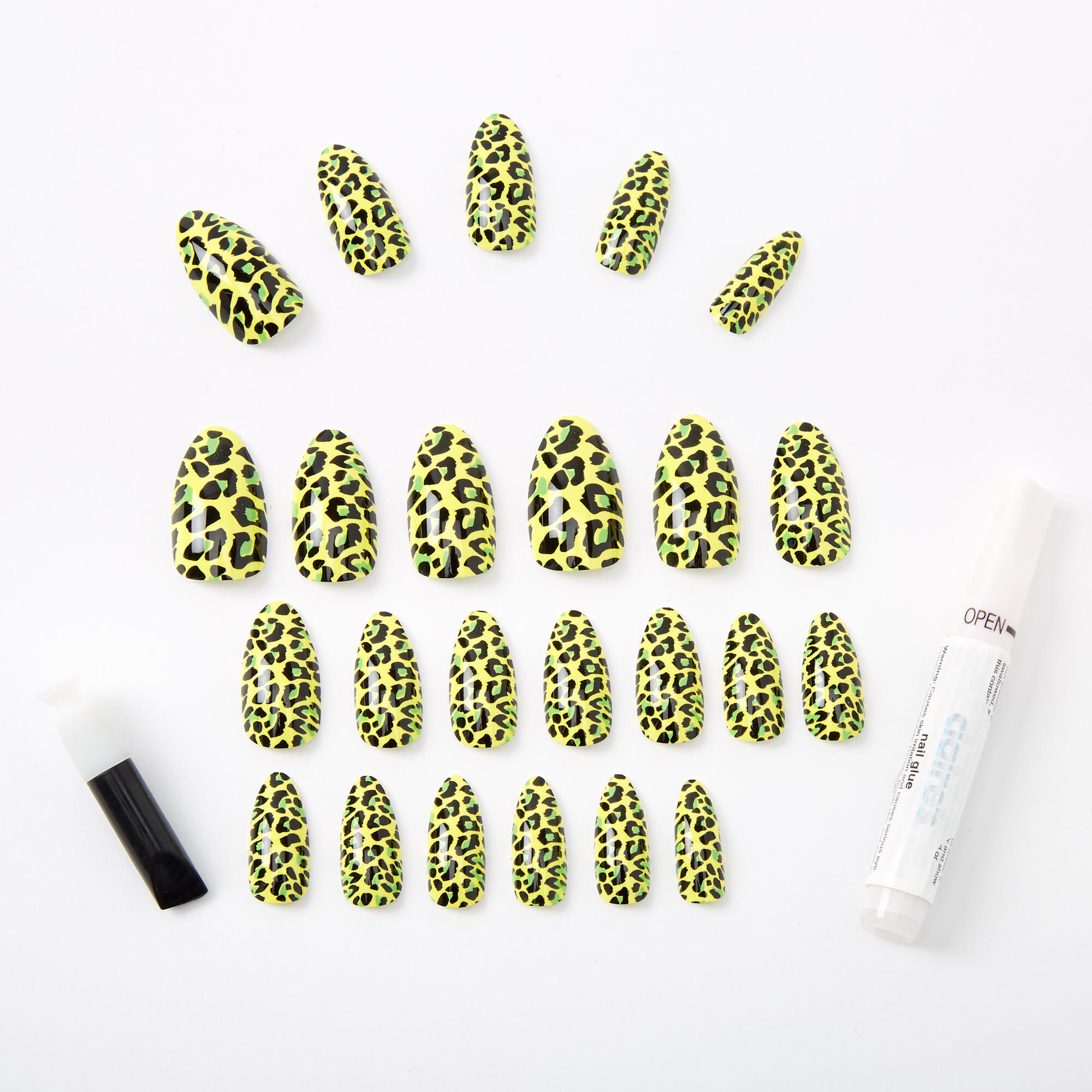 Faux ongles stiletto léopard fluo - Lot de 24,